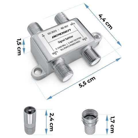 Splitter antenowy rozgałęźnik pasywny 3-wejściowy 5-2400 MHz Berdsen BD-957