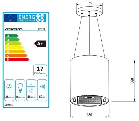 BT-227 Okap wiszący Berdsen 35cm czarny LED