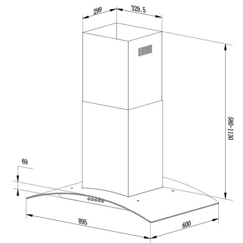 BT-224 Okap wyspowy 90cm Berdsen INOX szkło hartowane LED
