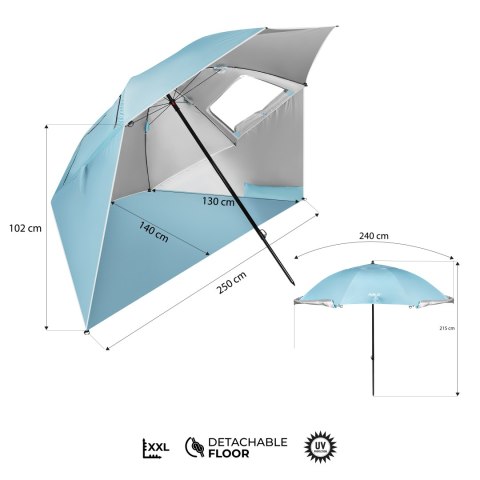 Nc17114 Parasol/Parawan Plażowy 2W1 Xxl 240 Cm Niebieski Nils