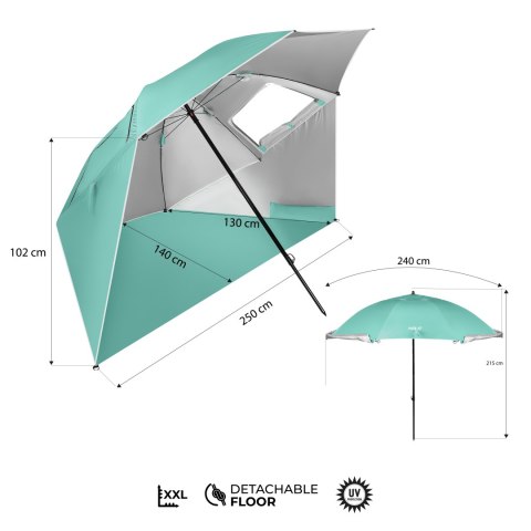 Nc17114 Parasol/Parawan Plażowy 2W1 Xxl 240 Cm Zielony Nils