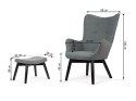 Fotel uszak z podnóżkiem NORSE szary tkanina bukowe nogi skandynawski