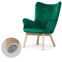 Fotel uszak z podnóżkiem NORSE ciemnozielony welur bukowe nogi Sofotel