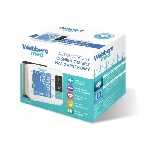 Ciśnieniomierz nadgarstkowy Webber A11 LCD arytmia pamięć 2x90 pomiarów Ciśnieniomierz nadgarstkowy Webber A11 LCD arytmia pamięć 2x90 pomiarów