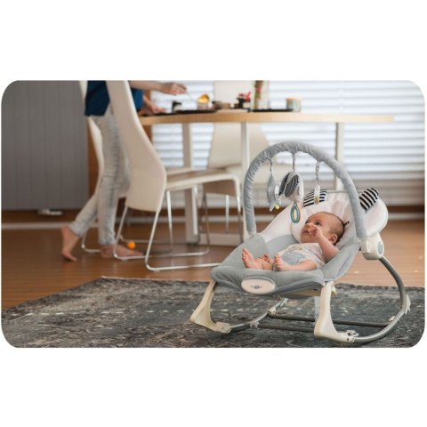 Leżaczek bujaczek z wibracją Nukido szary wygodny dla niemowląt