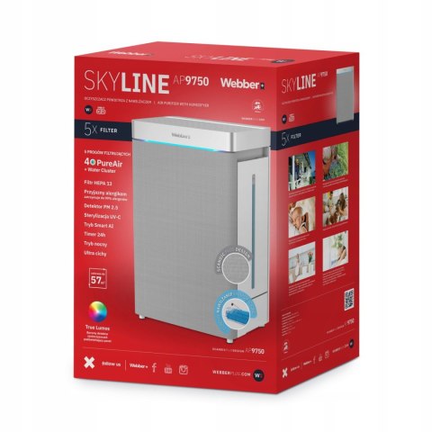 Webber AP9750 oczyszczacz-nawilżacz Wi-Fi HEPA13 400 m3/h 57 m2