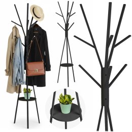 Wieszak stojący metalowy czarny z półką 181 cm czarny Massido przedpokój