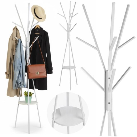 Wieszak stojący metalowy biały z półką 181 cm biały Massido przedpokój Wieszak stojący metalowy biały z półką 181 cm biały Massido przedpokój