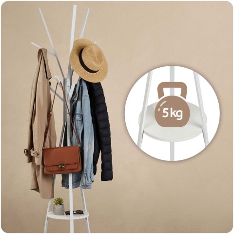 Wieszak stojący metalowy biały z półką 181 cm biały Massido przedpokój Wieszak stojący metalowy biały z półką 181 cm biały Massido przedpokój