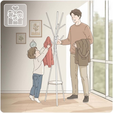 Wieszak stojący metalowy biały z półką 181 cm biały Massido przedpokój Wieszak stojący metalowy biały z półką 181 cm biały Massido przedpokój