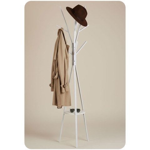 Wieszak stojący metalowy biały z półką 181 cm biały Massido przedpokój Wieszak stojący metalowy biały z półką 181 cm biały Massido przedpokój