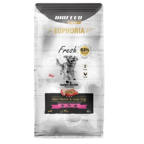 BIOFEED Euphoria Fresh Meat Adult Medium & Large Indyk i Królik 12kg