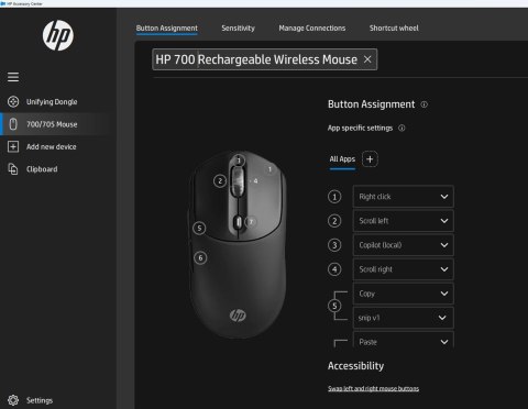 Mysz HP 700 Rechargeable  Mouse Black bezprzewodowa z akumulatorem czarna AZ7B0AA