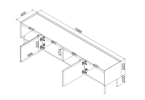 Szafka RTV FELLINI 200x40x52 oliwka + blat dąb olejowany