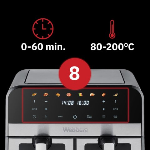 Frytkownica beztłuszczowa Webber 9L - AF900 - podwójna komora 2400W LCD