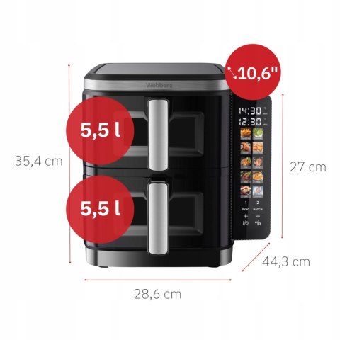 Frytkownica beztłuszczowa WEBBER AF901 11L 2800W podwójna komora