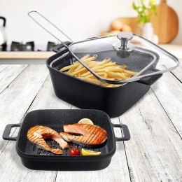 Garnek granitowy ze szklaną pokrywką patelnią grillową koszyczkiem GRANDE 2+4 l 4 el.