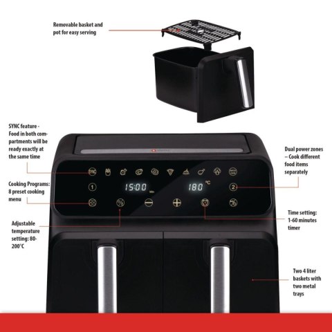 Frytkownica beztłuszczowa Air Fryer 1700W 2x4L Alpina czarna