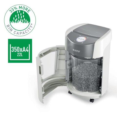 Niszczarka Leitz IQ OptiMax Small Office 350, 22l, P5, 8 kartek, Automatyczny Start/Stop, Funkcja cofania, Obrotowy pojemnik - 3 Niszczarka Leitz IQ OptiMax Small Office 350, 22l, P5, 8 kartek, Automatyczny Start/Stop, Funkcja cofania, Obrotowy pojemnik - 3