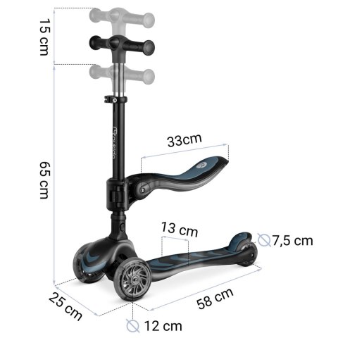 Hulajnoga trójkołowa balansowa z siedziskiem Nukido Flippo czarna LED - Czarna