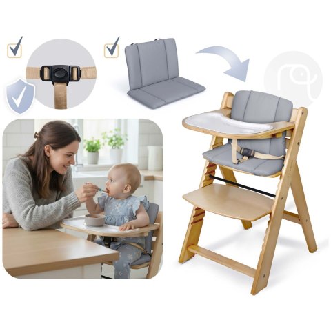 Drewniane krzesełko do karmienia Nelo Nukido regulowane z tacką 6m+