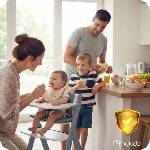 Drewniane krzesełko do karmienia Nelo Nukido regulowane z tacką 6m+ - szare