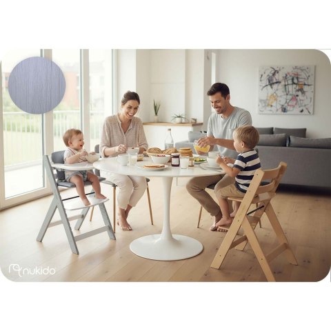 Drewniane krzesełko do karmienia Nelo Nukido regulowane z tacką 6m+ - szare
