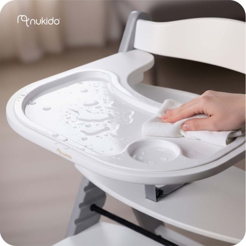 Drewniane krzesełko do karmienia Nelo Nukido regulowane z tacką 6m+ - szare