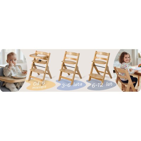 Drewniane krzesełko do karmienia Nelo Nukido regulowane z tacką 6m+