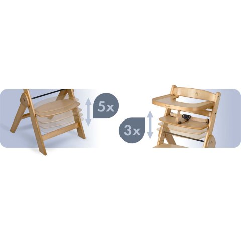 Drewniane krzesełko do karmienia Nelo Nukido regulowane z tacką 6m+