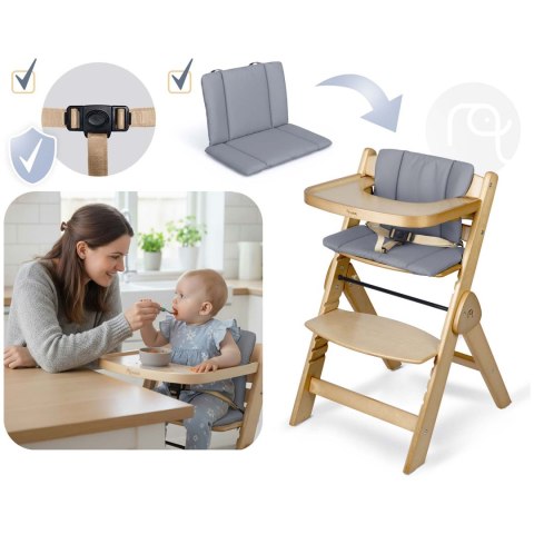 Drewniane krzesełko do karmienia Nelo Nukido regulowane z tacką 6m+