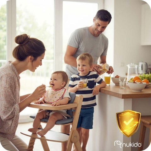 Drewniane krzesełko do karmienia Nelo Nukido regulowane z tacką 6m+