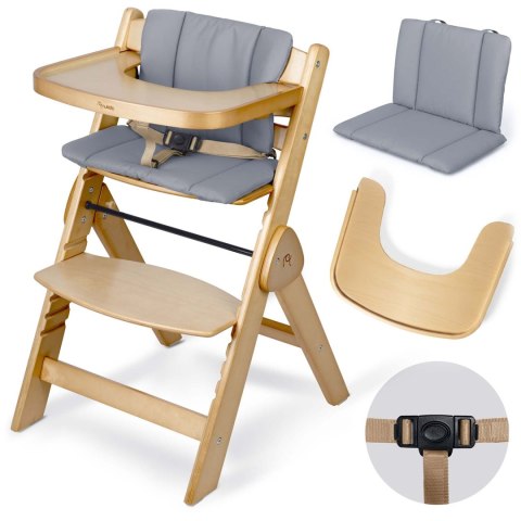 Drewniane krzesełko do karmienia Nelo Nukido regulowane z tacką 6m+
