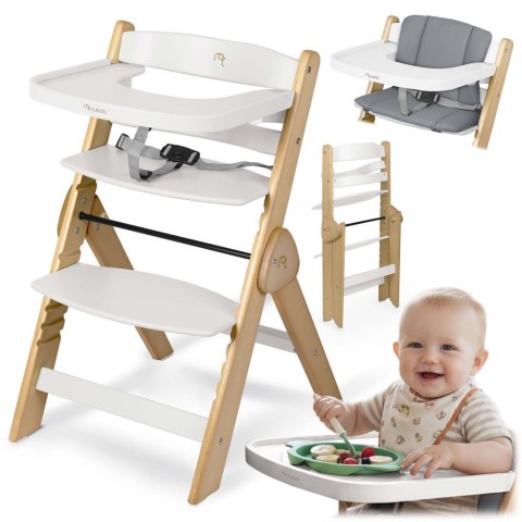Drewniane krzesełko do karmienia Timo Nukido składane regulowane 6m+ białe
