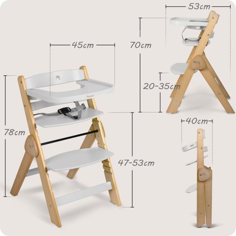 Drewniane krzesełko do karmienia Timo Nukido składane regulowane 6m+ białe