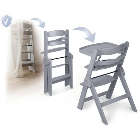 Drewniane krzesełko do karmienia Timo Nukido składane regulowane 6m+ - Szare