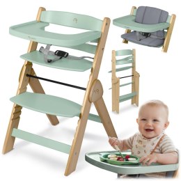 Drewniane krzesełko do karmienia Timo Nukido składane regulowane - miętowe