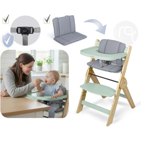 Drewniane krzesełko do karmienia Timo Nukido składane regulowane - miętowe