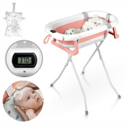 Wanienka składana dla dzieci ze stelażem, termometrem i wkładką Ricokids RK-287 biało-różowa