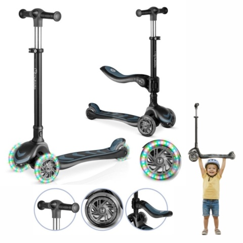 Hulajnoga trójkołowa balansowa z siedziskiem Nukido Flippo czarna LED - Czarna