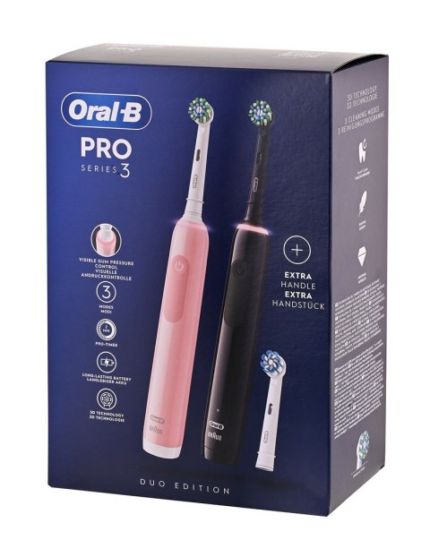 Szczoteczka Oral-B Pro 3 3900N Black/Pink +2 rączka