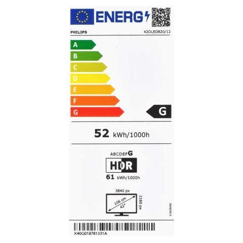 Telewizor Philips 42OLED820/­12 LED 42" 4K Ultra HD 144 Hz Google TV Dolby Atmos Czarny