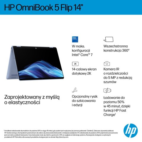 HP OmniBook 5 Flip 14-fp0004nw Core 5 120U 14"2K Touch IPS 300nits 16GB LPDDR5 5200 SSD512 Intel Graphics Cam 1080p 68Wh Win11 B