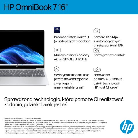 HP OmniBook 7 16-az0222nw Core 5 210H 16"2K 300nits AG 16GB DDR5 5200 SSD512 Intel Graphics Cam 5 Mpx IR 70Wh Win11 Glacial Silv