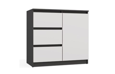 KOMODA 1 DRZWI 3 SZUFLADY ANTRACYT/BIEL KOMPLET