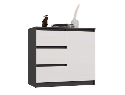 KOMODA 1 DRZWI 3 SZUFLADY ANTRACYT/BIEL KOMPLET