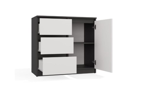 KOMODA 1 DRZWI 3 SZUFLADY ANTRACYT/BIEL KOMPLET