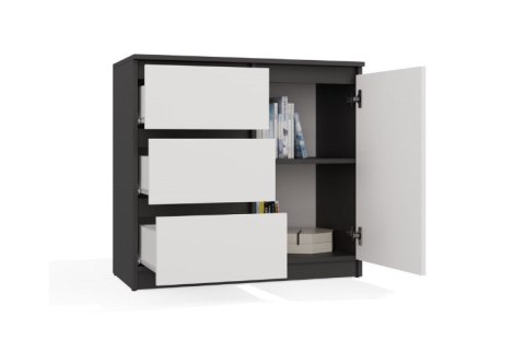 KOMODA 1 DRZWI 3 SZUFLADY ANTRACYT/BIEL KOMPLET