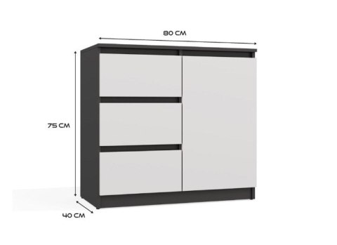 KOMODA 1 DRZWI 3 SZUFLADY ANTRACYT/BIEL KOMPLET