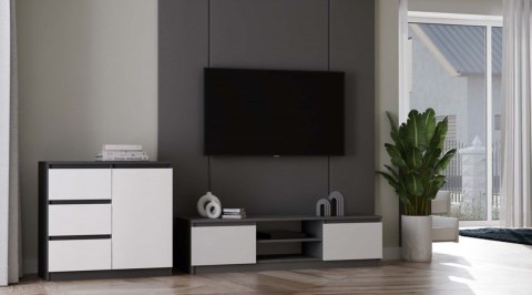 KOMODA 1 DRZWI 3 SZUFLADY ANTRACYT/BIEL KOMPLET